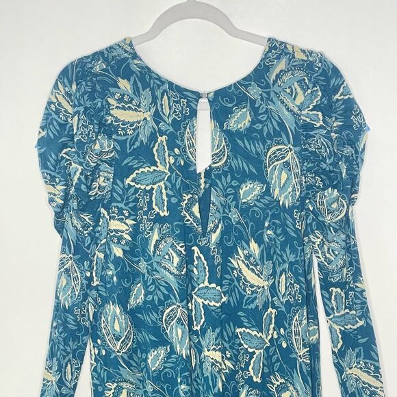 Free People Aqua Blue Baroque Boho Flowy Long Sleeve Top Size Small - Picture 7 of 11